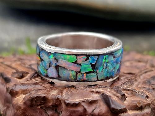 LeoLars-PABE Lightning Ridge Opalsplitter Design Ring, Gr. 55/56 (17,8), aus 925er Silber, Opalmosaik in Multicolor, Unikat, Handarbeit