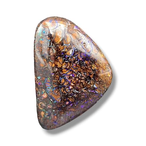 Herrlicher gebohrter Boulder Opal Anhänger mit 60cm Lederband, Opal mit tollem Muster und lila, blauen und grünen Opalfeuer, 27,7x19x8,7mm, Unikat, Handgeschliffen