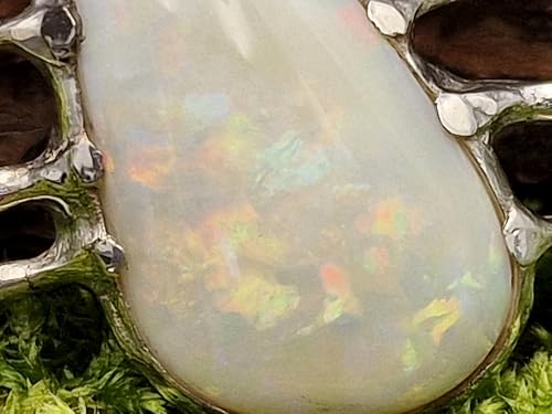 LeoLars-PABE Weißer Opal Design Anhänger aus 925er Silber im Ast Design aus echten Ästen abgeformt, Opal Multicolor Opalfeuer, groß, außergewöhnlich, Unikat, Handarbeit, Unisex