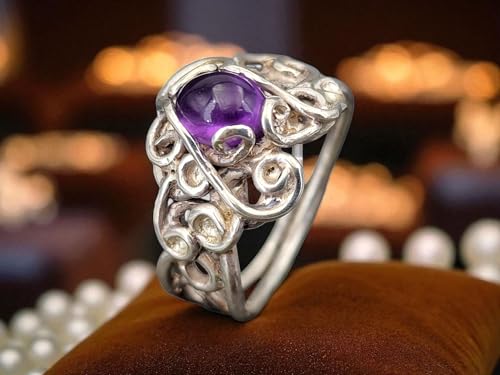 LeoLars-PABE Verschnörkelter verspielter Amethyst Design Ring aus 925er Silber, Gr. 63 (20,2), herrliches dunkles Lila, magisch, Unikat, Handarbeit