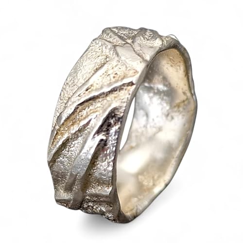 LeoLars-PABE 925er Silber Design Kraftring, Gr. 61 (19,5), glänzend, grobe Struktur, handgeschmiedet, Unisex, Unikat, Handarbeit