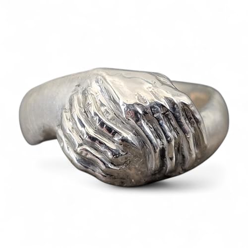 LeoLars-PABE Design Ring Hand in Hand, Gr. 56 (18) aus 925er Silber, teil poliert teil eismattiert, Unikat, Handarbeit