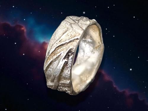 LeoLars-PABE 925er Silber Design Kraftring, Gr. 61 (19,5), glänzend, grobe Struktur, handgeschmiedet, Unisex, Unikat, Handarbeit