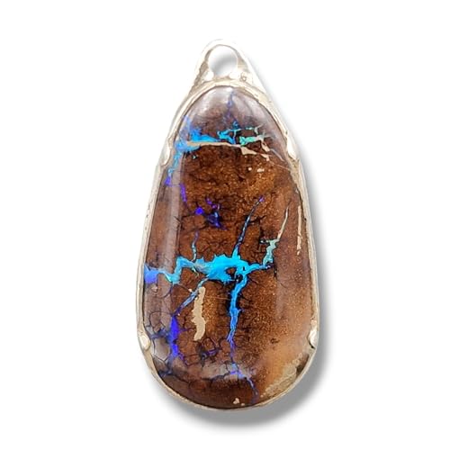 LeoLars-PABE Boulder Opal Anhänger aus 925er Silber, mit kräftigen blau- türkisen und lila Opaladern. Unikat, liebevolle Handarbeit