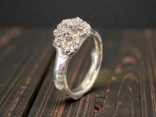 LeoLars-PABE Blumenkohl Design Ring mit gehämmerter Ringschiene aus 925er Silber, Gr.61-62 (19,6), Ringkopf abgeformt, Vegetarier, Veganer, Unikat, Handarbeit, Unisex