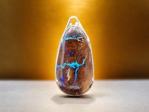 LeoLars-PABE Boulder Opal Anhänger aus 925er Silber, mit kräftigen blau- türkisen und lila Opaladern. Unikat, liebevolle Handarbeit