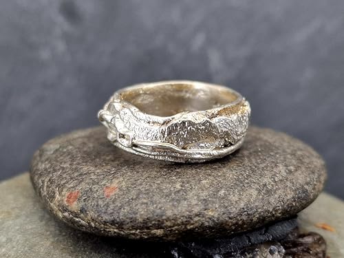 LeoLars-PABE Kraftring mit Design Struktur, aus 925er Silber, handgeschmiedet, glänzend, teileloxiert, Unisex, Unikat, Handarbeit, Gr. 58 (18,5)