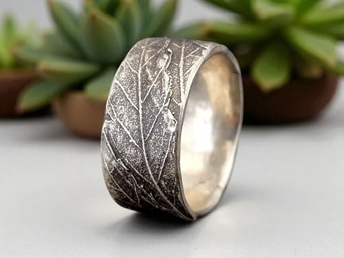 LeoLars-PABE Kräuterblatt Design Ring 420, aus 925er Silber, echte Kräuter Oberfläche, teilgeschwärzt, Gr. 65 (20,7), Nr. 003, Unisex, Unikat, Handarbeit