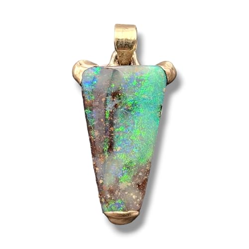 LeoLars-PABE 585er Gelbgold Design Anhänger mit herrlichem Boulder Opal, tolles intensives mehrfarbiges Opalfeuer, Opal 20 x 12mm, Unikat, Handarbeit, Handgeschliffen