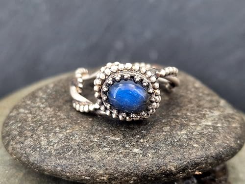 LeoLars-PABE Verspielter magischer Labradorit Design Ring aus 925er Silber, Gr. 57 (18,2), toller blauer Schimmer, mystisch, Unikat, Handarbeit