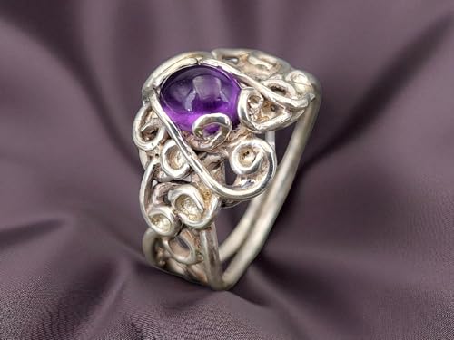 LeoLars-PABE Verschnörkelter verspielter Amethyst Design Ring aus 925er Silber, Gr. 63 (20,2), herrliches dunkles Lila, magisch, Unikat, Handarbeit