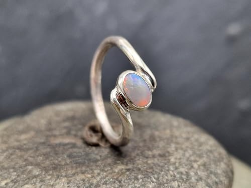 LeoLars-PABE Lightning Ridge Opal Design Ring, Gr.53 (17), aus 925er Silber, Opal mit mehrfarbigem Opalfeuer, Unikat, Handarbeit