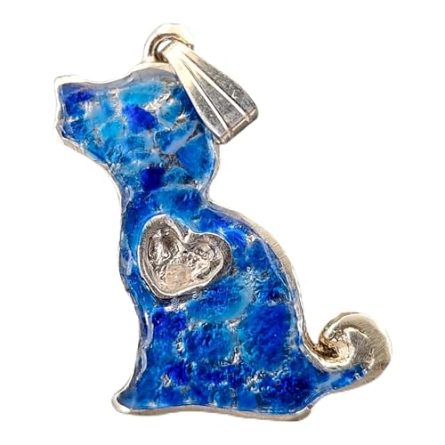 Hauyn Splitter Hunde Design Anhänger aus 925er Silber, kräftiges blau, unter UV-Licht Orange leuchtend, in Kunststoff eingegossen, Hund, Welpe, Herz, Hundeliebhaber, Unikat, Handarbeit, Unisex