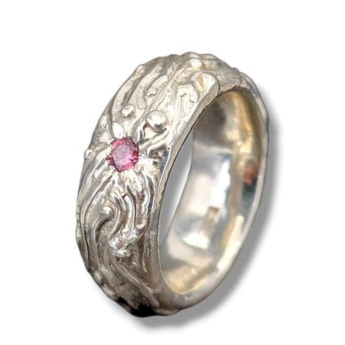 LeoLars-PABE Rosa Turmalin Design Ring aus 925er Silber, Gr.56-57 (18), vom Stein abstrahlende Silberflammen, massiv, Unikat, Handarbeit Ringmaße: 25,6mm x 25,4mm x 8,5mm