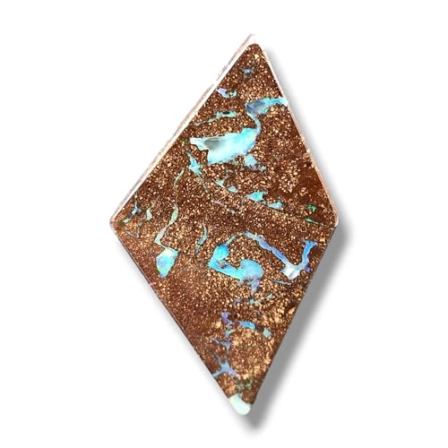 LeoLars-PABE Boulder Opal Anhänger gebohrt mit 60cm Lederband, mehrere herrliche Opaladern mit grünem und blauen Opalfeuer, beidseitig tragbar, Maße: 43,5mm x 25,5mm x 6,2mm, Unikat, Handgeschliffen