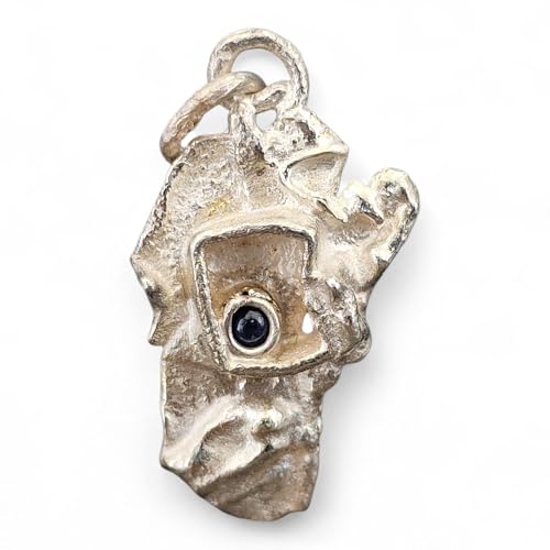 LeoLars-PABE Design Anhänger aus 925er Silber mit blauem Saphir Cabochon, außergewöhnlich und wild, Unikat, Handarbeit