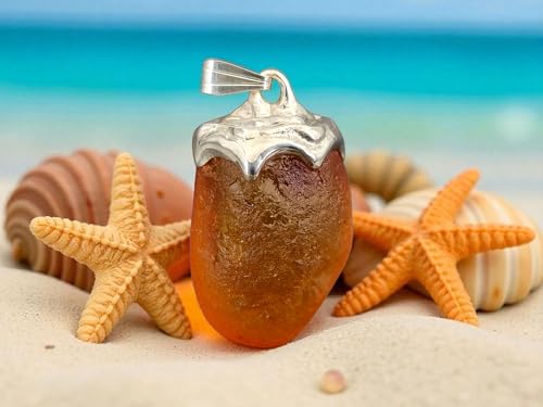 LeoLars-PABE Nordsee Bernstein Design Anhänger aus 925er Silber, sehr klar, honiggelb und natürlicher Oberfläche, Unikat, Handarbeit, Unisex