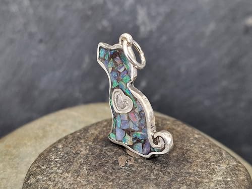 Lightning Ridge Opalsplitter Hunde Anhänger aus 925er Silber, Multicolor Opalfeuer, Opale in Kunststoff eingegossen, Hund, Welpe, Herz, Hunde und Opalliebhaber, Unikat, Unisex, Handarbeit
