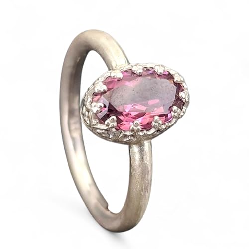 LeoLars-PABE Rosa Turmalin Design Ring, Gr.60 (19,3), aus 925er Silber mit runder mattierter Ringschiene und Galeriefassung, verspielt, Unikat, Handarbeit