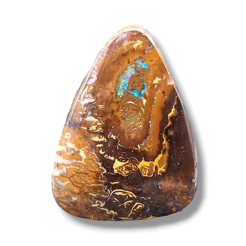 gebohrter Anhänger mit Boulder Opal und 60cm Lederband, Opal - beidseitig mit tollem Muster, partielles Opalfeuer in verschiedenen Farben, 31,5 x 23,4 x 9,4mm, Unikat, Handgeschliffen