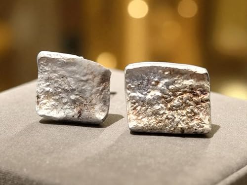 925er Silber Design Ohrstecker mit aufgefuster Oberflächen Struktur, teileloxiert, mit Flügelmuttern, Unikat, Handarbeit, Unisex, Nr. 110