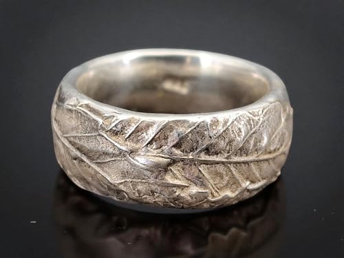 LeoLars-PABE Design Kräuterblatt Ring 420 aus 925er Silber, Nr.004, Oberfläche aus echten Kräutern hergestellt, teils glänzend, teils mattiert, Unisex, Gr. 55-56 (18,7), Unikat, Handarbeit