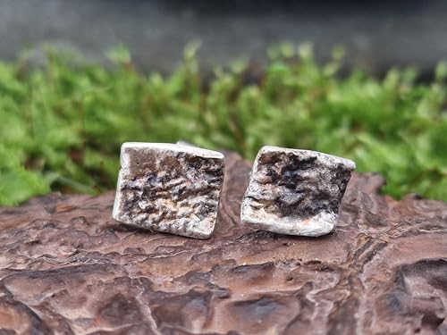 Teilgeschwärzte und teileloxierte 925er Silber Ohrstecker mit aufgefuster Oberflächen Struktur und Flügelmuttern, Nr. 113, Unikat, Handarbeit, Unisex