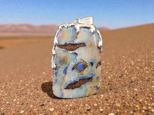 LeoLars-PABE Boulder Opal Anhänger im Tropfen Design aus 925er Silber, Picture Stone, tolles Muster, partielles mehrfarbiges Opalfeuer, Unikat, Handarbeit, Unisex