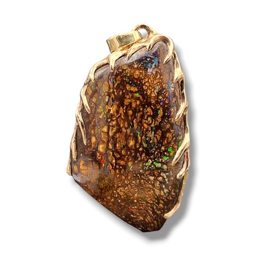 LeoLars-PABE Traumhafter Boulder Opal Tribal Design Anhänger aus 585er Gelbgold, Opal- beidseitig, Multicolor Opalfeuer aus dem tollen Muster des Steines, Unikat, Handarbeit