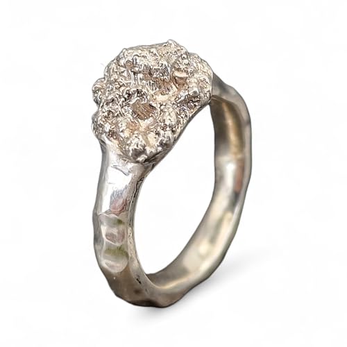 LeoLars-PABE Blumenkohl Design Ring mit gehämmerter Ringschiene aus 925er Silber, Gr.61-62 (19,6), Ringkopf abgeformt, Vegetarier, Veganer, Unikat, Handarbeit, Unisex