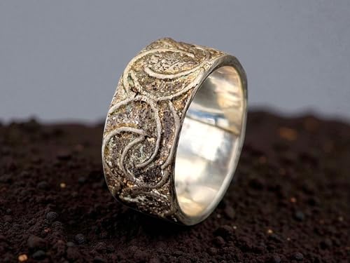 LeoLars-PABE Auf alt gemachter Struktur Ring aus 925er Silber, Gr. 56 (18), teileloxiert, teilgeschwärzt, halbkreis Struktur, Unikat, Handarbeit, Vintage Stil