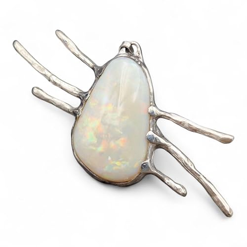 LeoLars-PABE Weißer Opal Design Anhänger aus 925er Silber im Ast Design aus echten Ästen abgeformt, Opal Multicolor Opalfeuer, groß, außergewöhnlich, Unikat, Handarbeit, Unisex