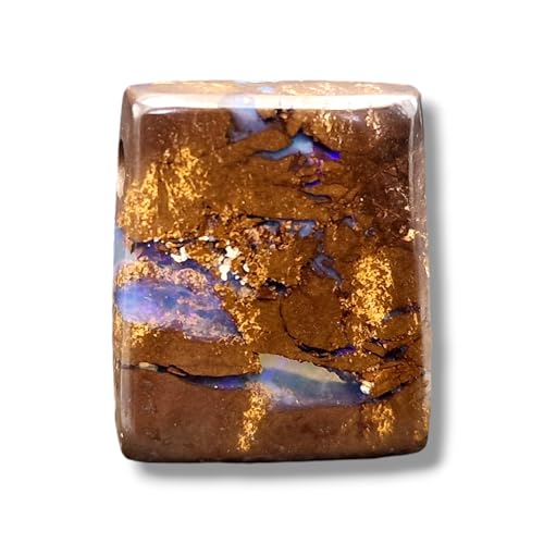 LeoLars-PABE Boulder Opal Anhänger mit Bohrung und 60cm Lederband, klare Opalschichten mit lila und grünem Opalfeuer, Maße 19,5mm x 16,5mm x 7,6mm, Unikat, Handgeschliffen