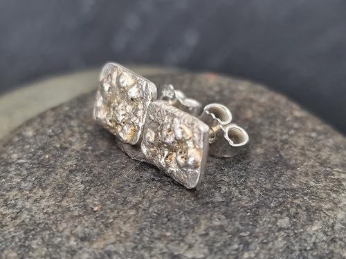 Design Ohrstecker aus 925er Silber mit teileloxierter und aufgefuster Oberfläche, Flügelmuttern, Unikat, Handarbeit, Unisex, Nr. 114