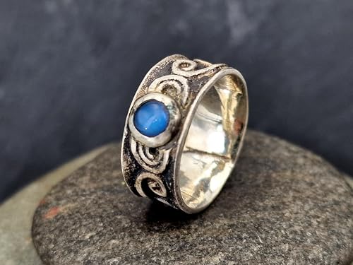 LeoLars-PABE Magischer MondsteinDesign Ring, Gr. 57-58 (18,3), aus teilgeschwärztem 925er Silber, mit tollem und intensivem blauem Schimmer, Unikat, Handarbeit