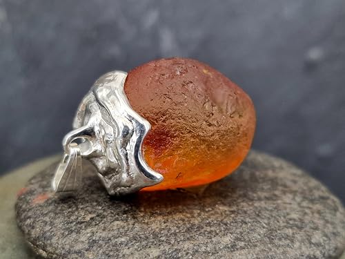 LeoLars-PABE Nordsee Bernstein Design Anhänger aus 925er Silber, sehr klar, honiggelb und natürlicher Oberfläche, Unikat, Handarbeit, Unisex