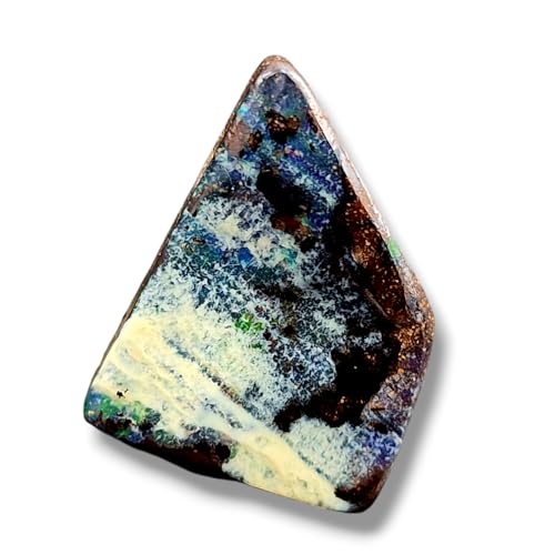 Außergewöhnlicher Boulder Opal Anhänger gebohrt mit 60 cm Lederband, Opal schwarz/weiße gemeine Opalschicht mit partiellem Opalfeuer, Maße: 19,6mm x 14,7mm x 6,5mm Unikat, Handgeschliffen