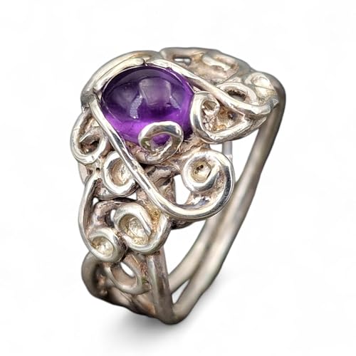 LeoLars-PABE Verschnörkelter verspielter Amethyst Design Ring aus 925er Silber, Gr. 63 (20,2), herrliches dunkles Lila, magisch, Unikat, Handarbeit