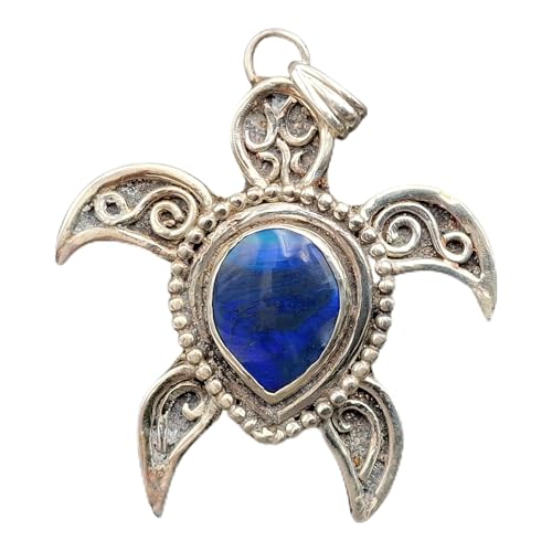 LeoLars-PABE Schwarzer Opal Design Schildkröten Anhänger im hawaiianischen Stil aus 925er Silber, Opal mit tollem blauen Opalfeuer, groß, Unikat, Handarbeit