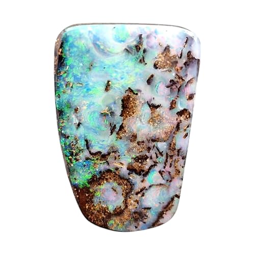 wundervoller Multicolor Boulder Opal Anhänger, gebohrt mit 60cm Lederband, Picture Stone Opal-Multicolor Opalfeuer, Maße: 29mmx 19,5mm x 8,5mm, Unikat, Handgeschliffen, Unisex, Nr.249