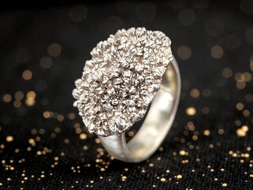 LeoLars-PABE Broccoli Design Ring aus 925er Silber, Gr. 60 (19,2), Ringschiene seidenmatt, massiv, abgeformt von echtem Broccoli, Vegetarier, Veganer, Unikat, Handarbeit, Unisex