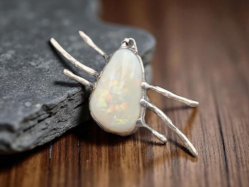 LeoLars-PABE Weißer Opal Design Anhänger aus 925er Silber im Ast Design aus echten Ästen abgeformt, Opal Multicolor Opalfeuer, groß, außergewöhnlich, Unikat, Handarbeit, Unisex
