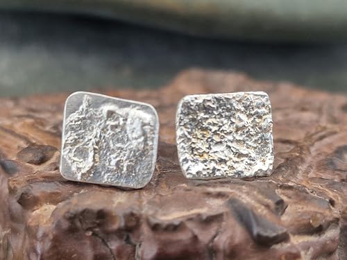 Design Ohrstecker aus 925er Silber mit aufgefuster Oberflächen Struktur und Flügelmuttern, Nr.111, Unikat, Handarbeit, Unisex