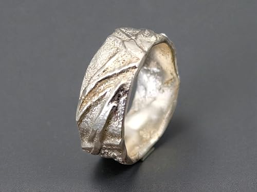 LeoLars-PABE 925er Silber Design Kraftring, Gr. 61 (19,5), glänzend, grobe Struktur, handgeschmiedet, Unisex, Unikat, Handarbeit
