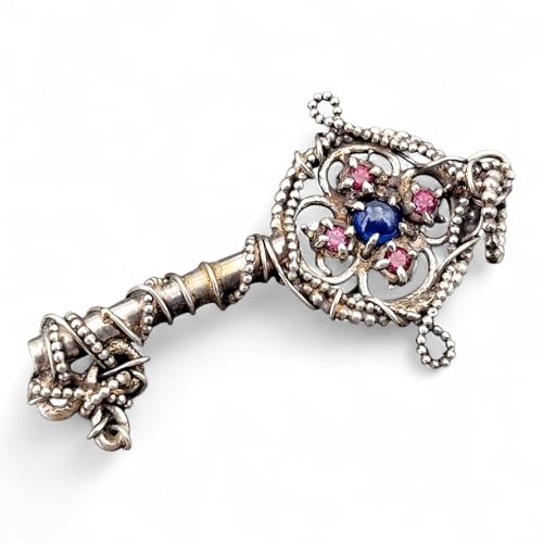 LeoLars-PABE magisch mystischer Design Anhänger aus 925er Silber mit blauem Saphir und vier Granaten, verspielt, zauberhaft, Unikat, Handarbeit