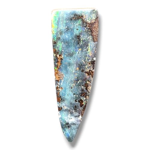 LeoLars-PABE Boulder Opal Anhänger mit dunkelblauer gemeine Opalschicht und Multicolor Opalfeuer in Streifen, gebohrt mit 60 cm langen Lederband, 41,5mm x 14,1mm x 7mm, Unikat, Handgeschliffen