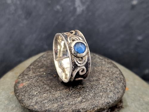 LeoLars-PABE Magischer MondsteinDesign Ring, Gr. 57-58 (18,3), aus teilgeschwärztem 925er Silber, mit tollem und intensivem blauem Schimmer, Unikat, Handarbeit
