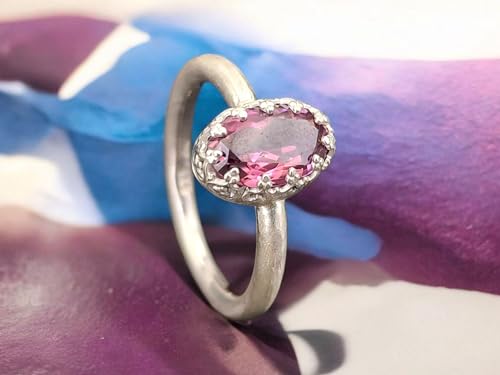 LeoLars-PABE Rosa Turmalin Design Ring, Gr.60 (19,3), aus 925er Silber mit runder mattierter Ringschiene und Galeriefassung, verspielt, Unikat, Handarbeit