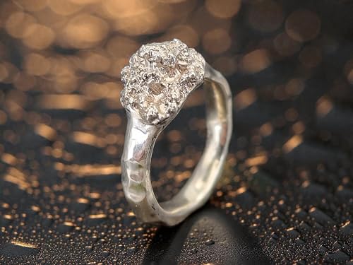 LeoLars-PABE Blumenkohl Design Ring mit gehämmerter Ringschiene aus 925er Silber, Gr.61-62 (19,6), Ringkopf abgeformt, Vegetarier, Veganer, Unikat, Handarbeit, Unisex