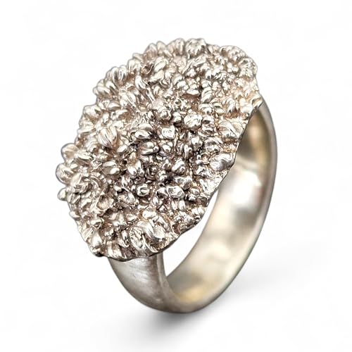 LeoLars-PABE Broccoli Design Ring aus 925er Silber, Gr. 60 (19,2), Ringschiene seidenmatt, massiv, abgeformt von echtem Broccoli, Vegetarier, Veganer, Unikat, Handarbeit, Unisex